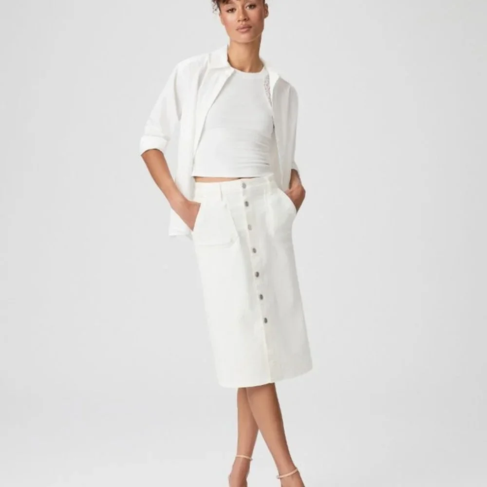 Paige Meadow Midi Skirt Tonal Ecru Size 28 - Picture 7 of 14